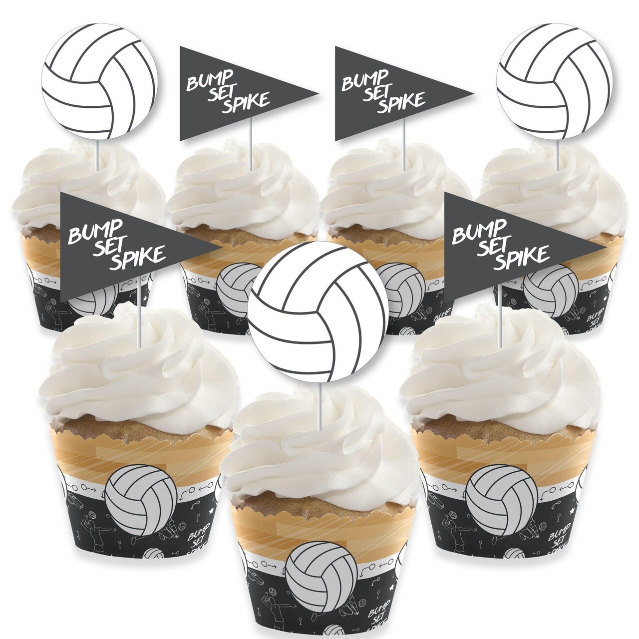 Big Dot of Happiness Bump, Set, Spike - Volleyball - Cupcake Decoration - Baby Shower or Birthday Party Cupcake Wrappers &Treat Picks Kit - Set of 24